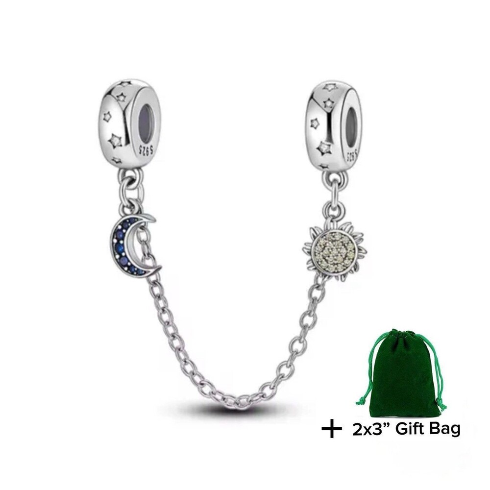 Sun & Moon Chain Dangle Charm | 925 Silver | Brand New